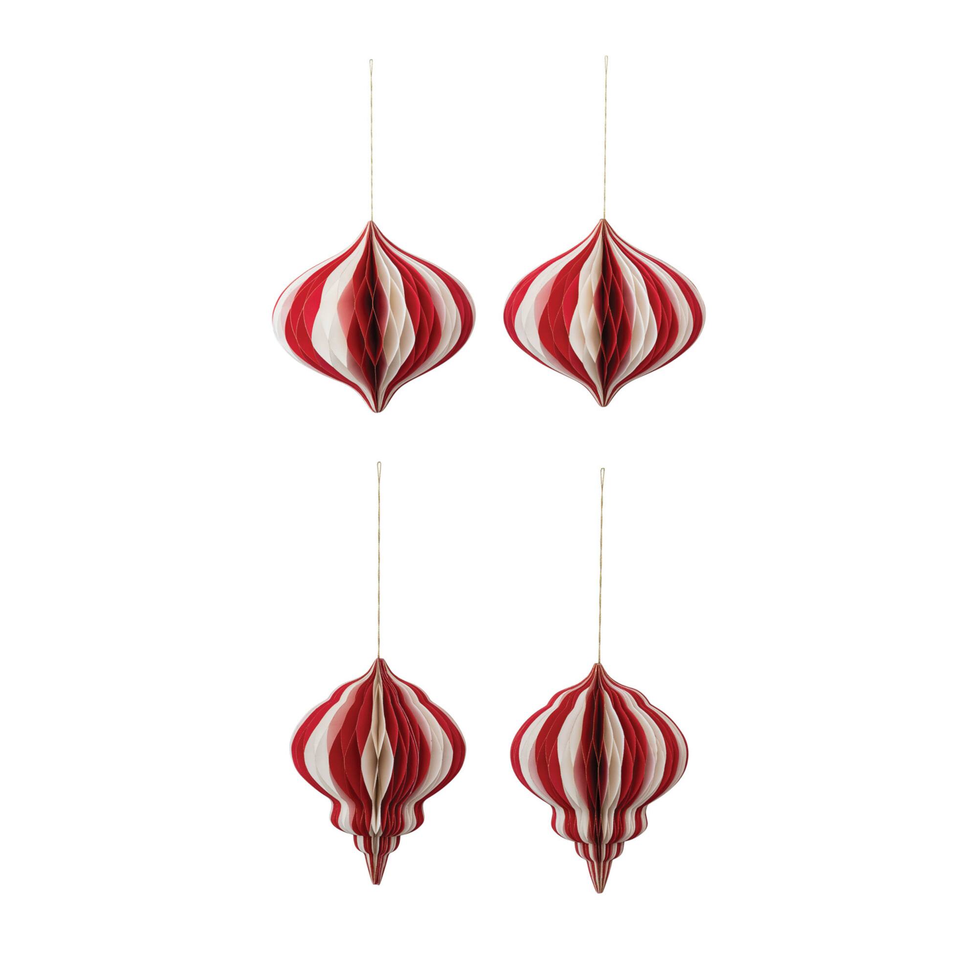 Hello Honey® Red & Cream Paper Folding Honeycomb Ornament Set with Gold Glitter Edge